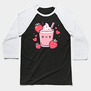 Kawaii Strawberry Milkshake | Cute Kawaii Food Characters | Kawaii Lovers Baseball T-Shirt